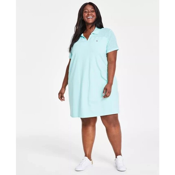 Tommy Hilfiger Women’s Plus Size Mesh-Trim Johnny Collar Dress, Spearmint, 1X - Picture 1 of 1